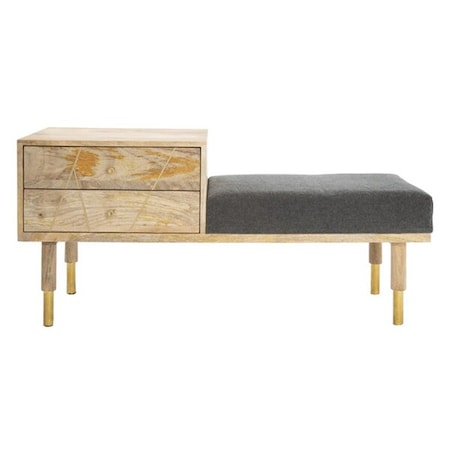 Safavieh Taft 2 Drawer Cushioned Seated Bench, Natural & Grey BCH9000A